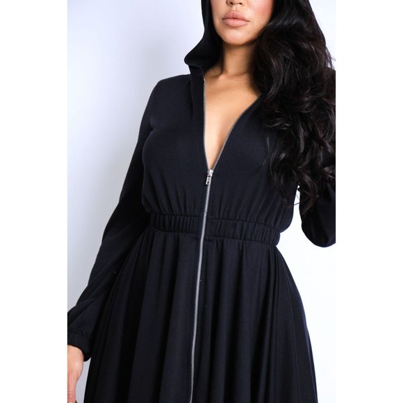 Boutique Dresses & Skirts - Women's Long Sleeves Hooded Drape Dress Full Zipper Dress Jacket Dress